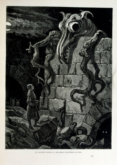 Croque-Mitaine; ilustração 1863, de Gustave Dore (1832 1883); artista francês, gravador, ilustrador. Croque-Mitaine (O papão) um personagem maléfico apresentado às crianças para assustá-las e assim torná-las mais sábias. de Gustave Dore