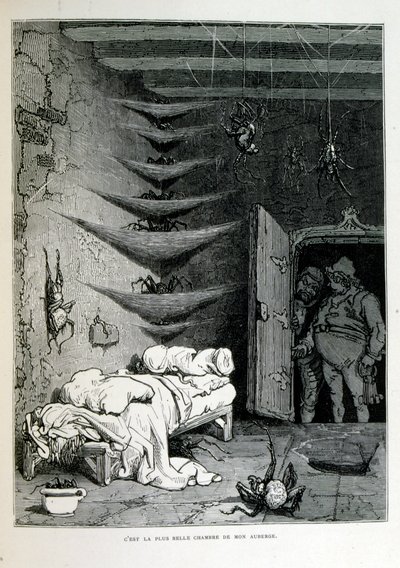 Croque-Mitaine; ilustração 1863, de Gustave Dore (1832 1883); artista francês, gravador, ilustrador. Croque-Mitaine (O papão) um personagem maléfico apresentado às crianças para assustá-las e assim torná-las mais sábias. de Gustave Dore
