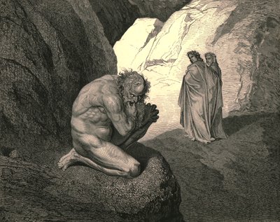 Lobo maldito! Tua fúria interior sobre ti mesma presa, e te consome !, c1890. de Gustave Dore