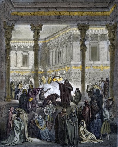 Daniel confundindo os sacerdotes de Baal - Daniel confundindo os sacerdotes de Bel - - Gravura em "A ilustração bíblica" de Gustave Dore (1832-1883) - Gravura em "A Bíblia Dore de Gustave Dore
