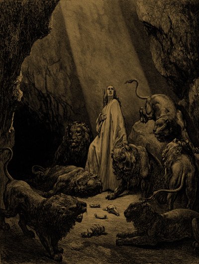 Daniel no antro dos leões, por Doré. - Bíblia de Gustave Dore