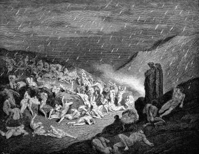 Dante e Virgílio olhando para as almas atormentadas no inferno, 1863 de Gustave Dore