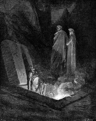 Dante e Virgil olhando para o inferno, 1863. de Gustave Dore