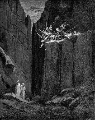 Dante protegido por Virgílio contra os demónios. de Gustave Dore