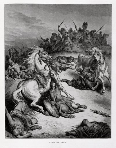 Morte do rei Saul de Israel, ilustração da Bíblia de Dore de Gustave Dore