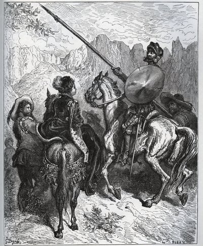 Dom Quixote aceita a missão proposta por Dorothe-Princesa de Micomicon - de “Don Quixote de la Mancha” de Miguel Cervantes de Gustave Dore