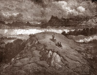 Don Quixote e Sancho Panza aproximando-se da Serra Morena Gravura de Gustave Dore (1832-1883) para "L