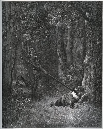 Dom Quixote despertando Sancho Pança - de “Don Quixote de la Mancha” de Miguel Cervantes de Gustave Dore