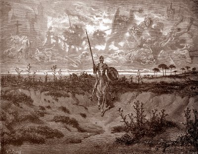 Don Quixote partindo das suas aventuras Gravura de Gustave Dore (1832-1883) para "L