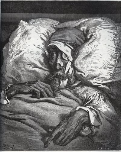 Dom Quixote ferido - de "Dom Quixote de la Mancha" de Miguel Cervantes (1547-1616) (Dom Quixote) - Lenhador após desenho de Gustave Dore de Gustave Dore
