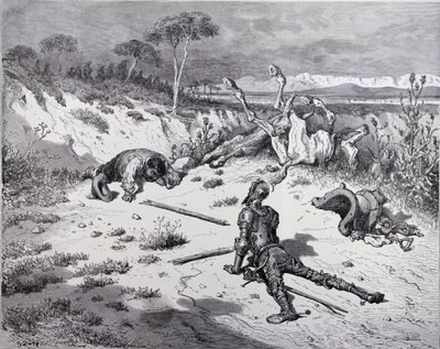 Moralizando a Ingratidão, de Dom Quixote, de "Dom Quixote de la Mancha", de Miguel Cervantes (1547-1616), gravado por Heliodore Joseph Pisan (1822-90), c.1868 de Gustave Dore