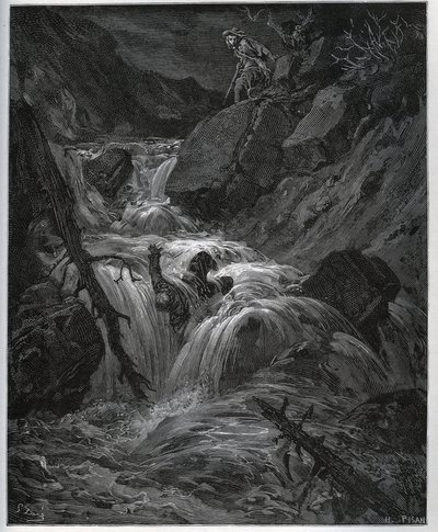 Dorothee, deguisee como um jovem camponês, liberta seu valete lascivo - de “” Don Quixote de la Mancha ”” de Miguel Cervantes de Gustave Dore