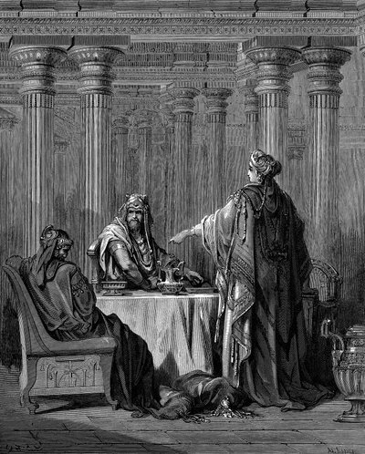 Ester c450 aC antes de seu marido, o rei Assuero Xerxes I da Pérsia, 1866 de Gustave Dore