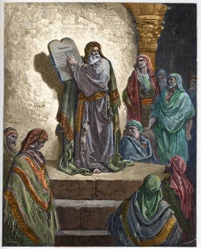 Ezra o Escriba lê a Lei para o Povo - - Gravura em "A ilustração bíblica" de Gustave Dore (1832-1883) - Gravura em "A Bíblia Dore de Gustave Dore