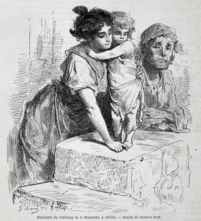 Família do faubourg de Macarena em Sevilha - sobremesa por Gustave Doré, em "Le Tour du monde", 2ª semana de 1865. de Gustave Dore
