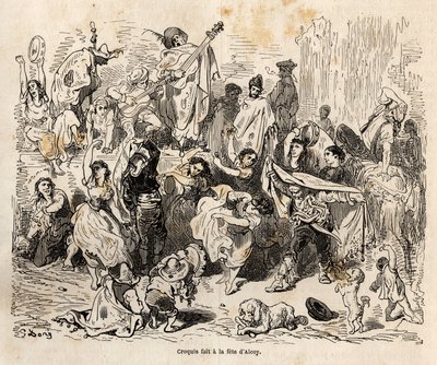 Festas de São Jorge, patrono da cidade de Alcoy, esboço feito sobre o animado Gustave Dore (1832-1883), para ilustrar sua viagem à Espanha, em 1862, com Ch. Davillier. Gravura em "Le tour du monde", editado por Edouard Charton de Gustave Dore