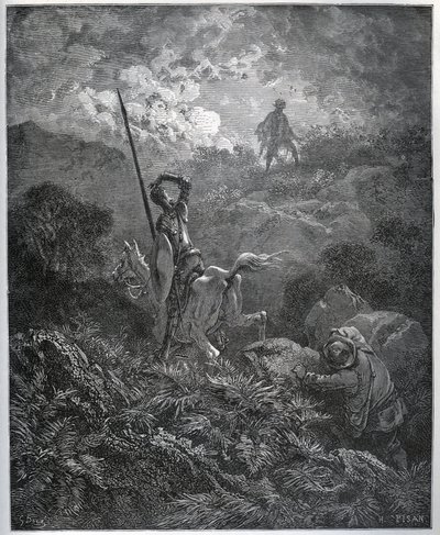 Primeira aparição do Deguenille-de-la-Malaise-Mine - de "Dom Quixote de la Mancha" de Miguel Cervantes (1547-1616) (Dom Quixote) - Lenhador após desenho de Gustave Dore de Gustave Dore