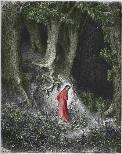 Primeira canção do Inferno: o poeta Dante se encontra em uma floresta. Ilustração de Gustave Dore de Gustave Dore