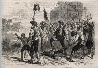 Revolução Francesa: Morte de Jacques de Flesselles, Conde de Bregy (1730-1789), administrador francês, prevot des marchands sur les degres de l