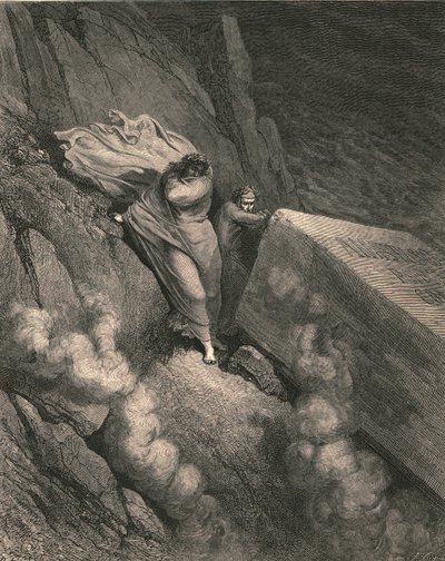 Do abismo profundo, atrás da tampa de um grande monumento ficamos aposentados, c1890. de Gustave Dore