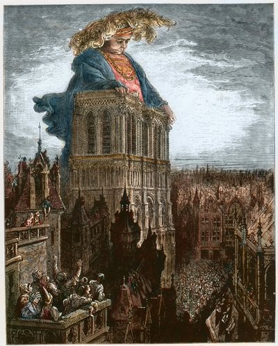 Gargântua nas torres de Notre-Dame em Paris - Gargântua descansando nas torres da Igreja de Notre-Dame em Paris - ilustração de 