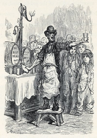 Vendedor de cerveja de gengibre na década de 1870 de Gustave Dore