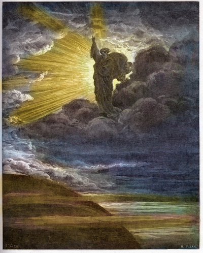 Deus criando a luz - A Criação da Luz - Antigo Testamento (Gênesis) - Criação da luz - Gravura em "A ilustração bíblica" de Gustave Dore (1832-1883) - Gravura em "A Bíblia Dore de Gustave Dore