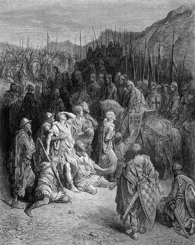 Godefroi encontrando os escombros da Arma de Pedro - gravura de Gustave Doré de Gustave Dore