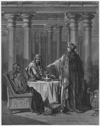 Gustave Dore Bíblia: Esther acusando Haman de Gustave Dore