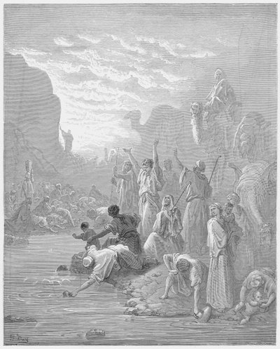 Gustave Dore Bíblia: Moisés batendo na rocha em Horebe de Gustave Dore