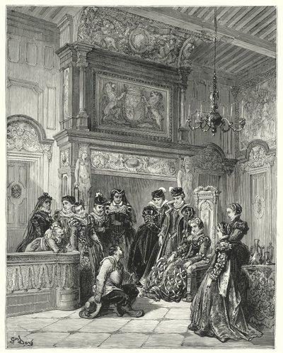 Gustave Dores Dom Quixote: "A pedido da duquesa, ele relatou com muita fidelidade toda a passagem do falecido encantamento fingido" (gravura) de Gustave Dore