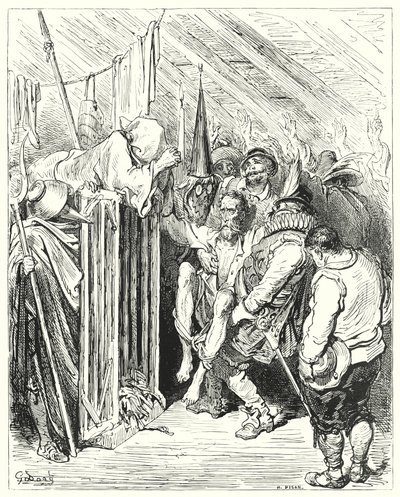Gustave Dores Don Quixote: "Não sejas impaciente, ó Cavaleiro da Figura Woful, na tua prisão" (gravura) de Gustave Dore