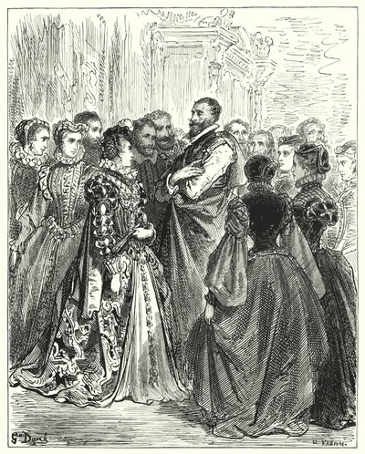 Gustave Dores Don Quixote: "A esposa de Don Antonio tinha convidado vários de seus amigos para um baile, para homenagear seu convidado" (gravura) de Gustave Dore