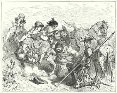 Gustave Dores Dom Quixote: "Dom Quixote olhou com olhos duvidosos e desconsolados a criatura a quem Sancho chamou de rainha e dama" (gravura) de Gustave Dore