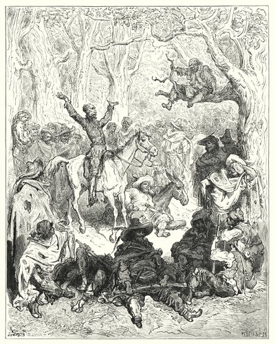Gustave Dores Dom Quixote: "Dom Quixote, montado em Rozinante, declamando muito copiosamente contra o seu modo de vida" (gravura) de Gustave Dore