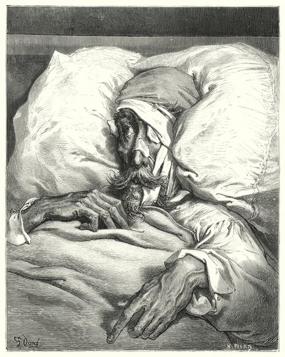 Gustave Dores Dom Quixote: "Dom Quixote, tão infortunadamente ferido, estava extremamente amuado e melancólico" (gravura) de Gustave Dore