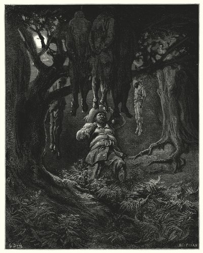 Gustave Dores Dom Quixote: "Ele pediu ajuda a Dom Quixote" (gravura) de Gustave Dore