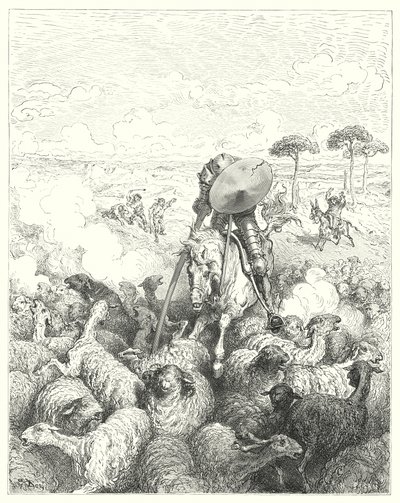 Gustave Dores Dom Quixote: "Ele carregou o esquadrão de ovelhas" (gravura) de Gustave Dore