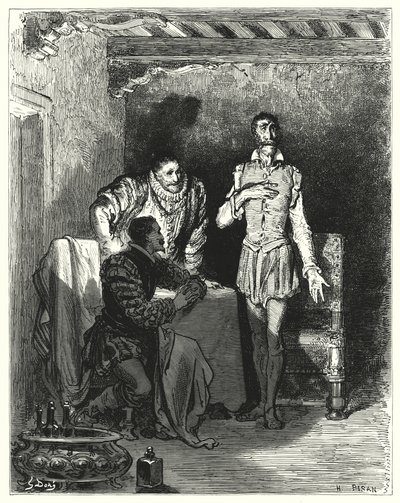 Gustave Dores Don Quixote: "Ele contou aos cavalheiros toda a história de ela estar encantada" (gravura) de Gustave Dore