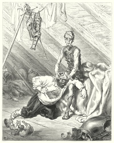 Gustave Dores Don Quixote: "Ele acreditava que a sua última hora tinha chegado" (gravura) de Gustave Dore