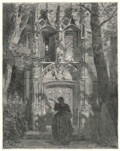 Gustave Dores Don Quixote: "Aqui a donzela da corte terminou a sua canção" (gravura) de Gustave Dore