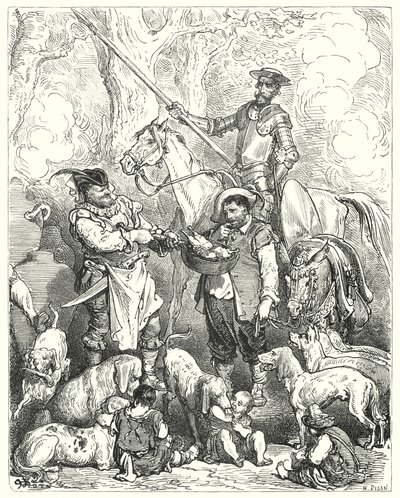Gustave Dores Dom Quixote: "Faça um turno para ficar de estômago para o jantar estar pronto" (gravura) de Gustave Dore