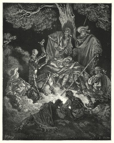 Gustave Dores Dom Quixote: "Oh, idade feliz", gritou ele, "a que os nossos primeiros pais chamavam a idade do ouro!" (gravura) de Gustave Dore