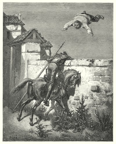 Gustave Dores Dom Quixote: "Quanto mais ele invadia, mais eles atiravam e riam" (gravura) de Gustave Dore