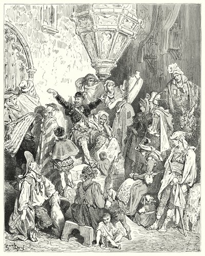 Gustave Dores Dom Quixote: "Não havia aquele país sobre a face da terra que ele não tivesse visto, nem uma batalha em que ele não tivesse estado envolvido" (gravura) de Gustave Dore