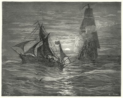 Gustave Dores Dom Quixote: "Eles estando sob o vento, dispararam duas armas contra nós" (gravura) de Gustave Dore
