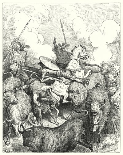 Gustave Dores Dom Quixote: "Eles os pisaram a uma velocidade impiedosa" (gravura) de Gustave Dore