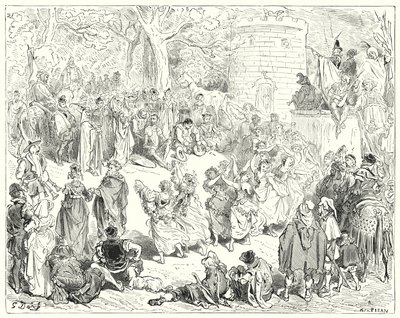 Gustave Dores Don Quixote: "Eles foram conduzidos por um velho reverendo e uma mulher matriarcal" (gravura) de Gustave Dore