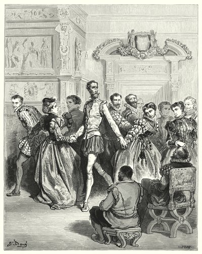 Gustave Dores Dom Quixote: "Duas damas fizeram a sua corte principalmente a Dom Quixote" (gravura) de Gustave Dore