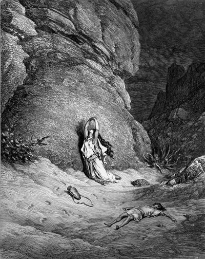 Agar e Ismael, gravura de Doré. - Bíblia de Gustave Dore